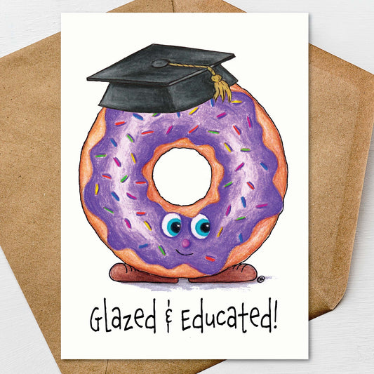 Donut Graduation Card A7 5x7 on Textured Linen | Blank, Standard Greeting, or Personalized