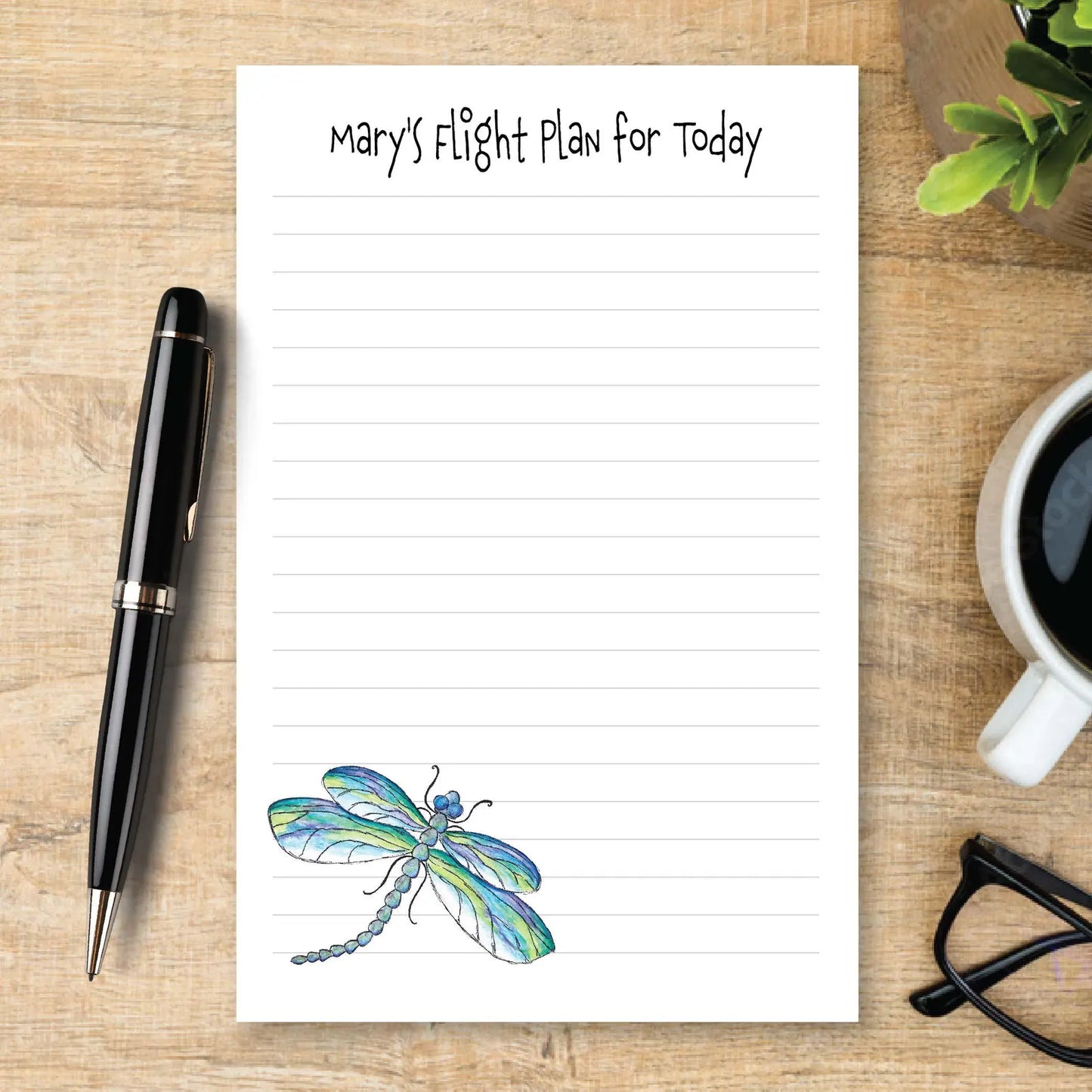 Dragonfly Notepad, Personalized Dragonfly Memo Pad, Funny Dragonfly Gift, Nature Lover Stationery, Writing Pad