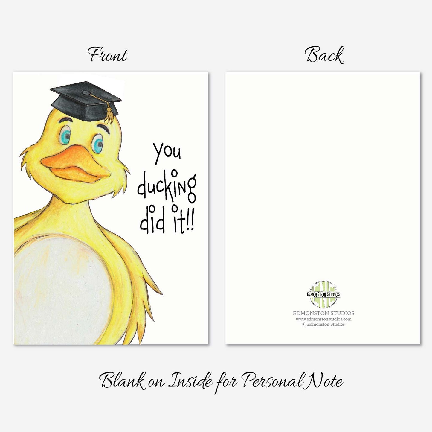 Duck Graduation Card A7 5x7 on Textured Linen | Blank, Standard Greeting, or Personalized