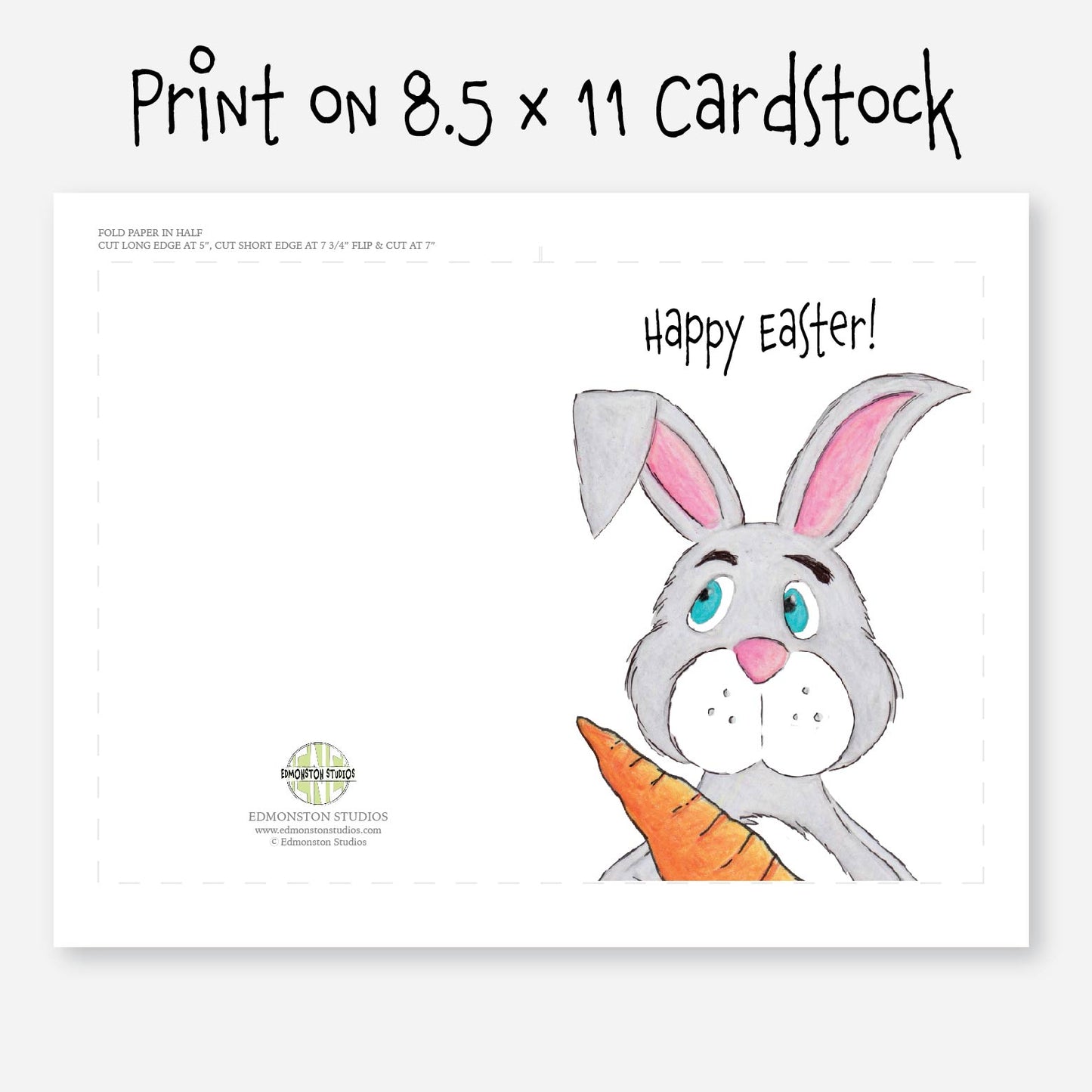 Printable Happy Easter Bunny and Carrot Greeting Card
