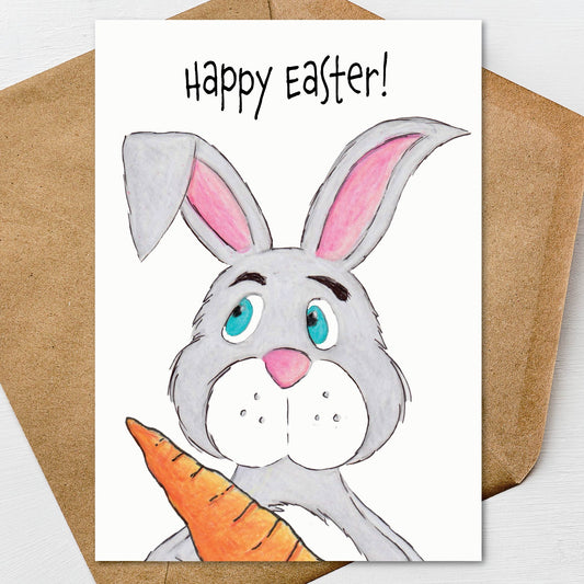 Printable Happy Easter Bunny and Carrot Greeting Card