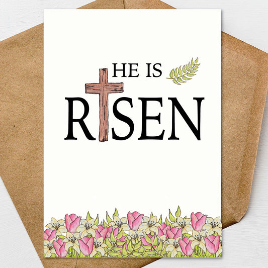 He is Risen Easter Card A7 5x7 on Textured Linen