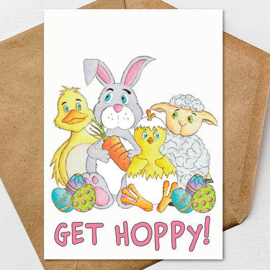 Printable Get Hoppy Happy Easter Greeting Card