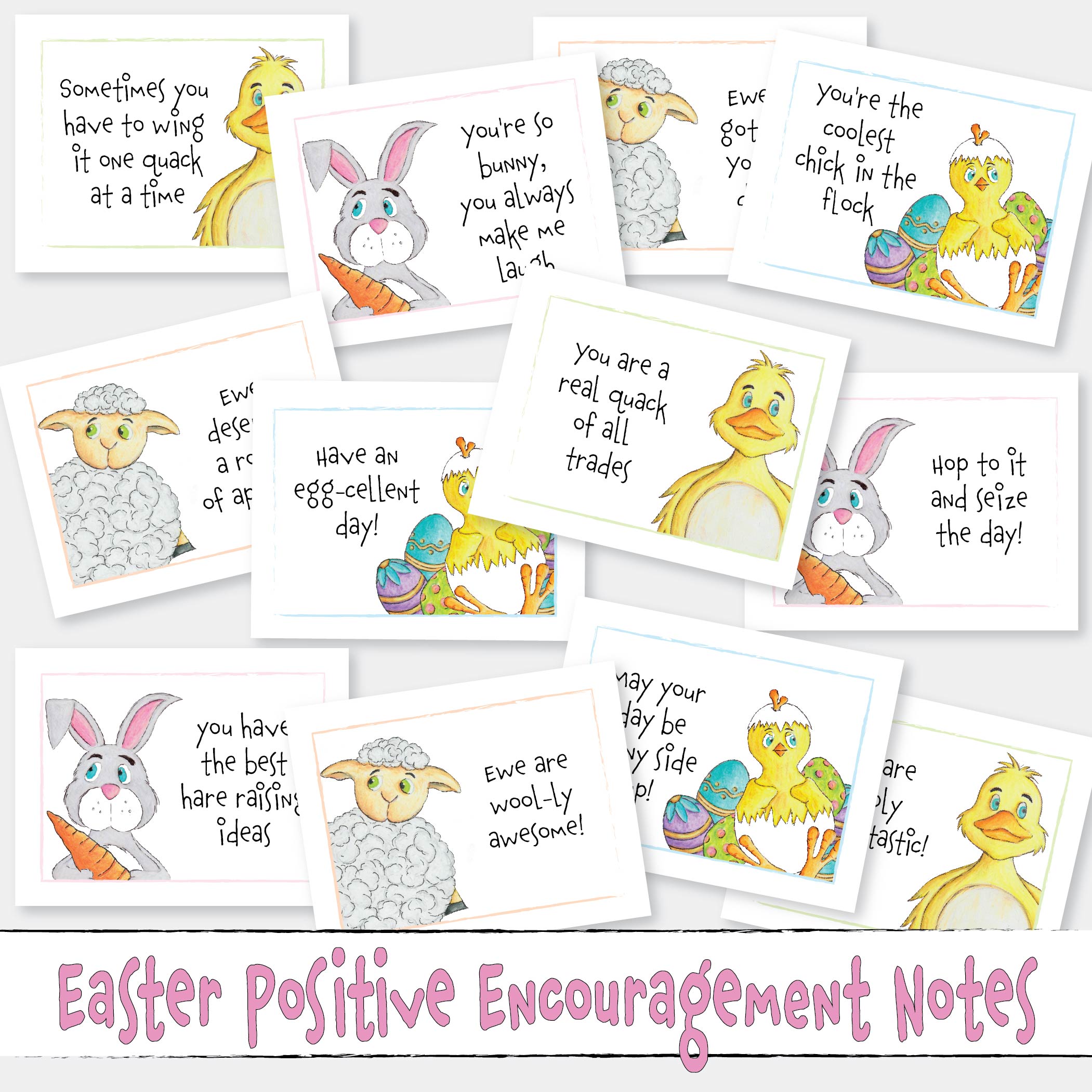 Easter Tiny Notes, Positive Affirmations, Animal Designs (Digital Down ...