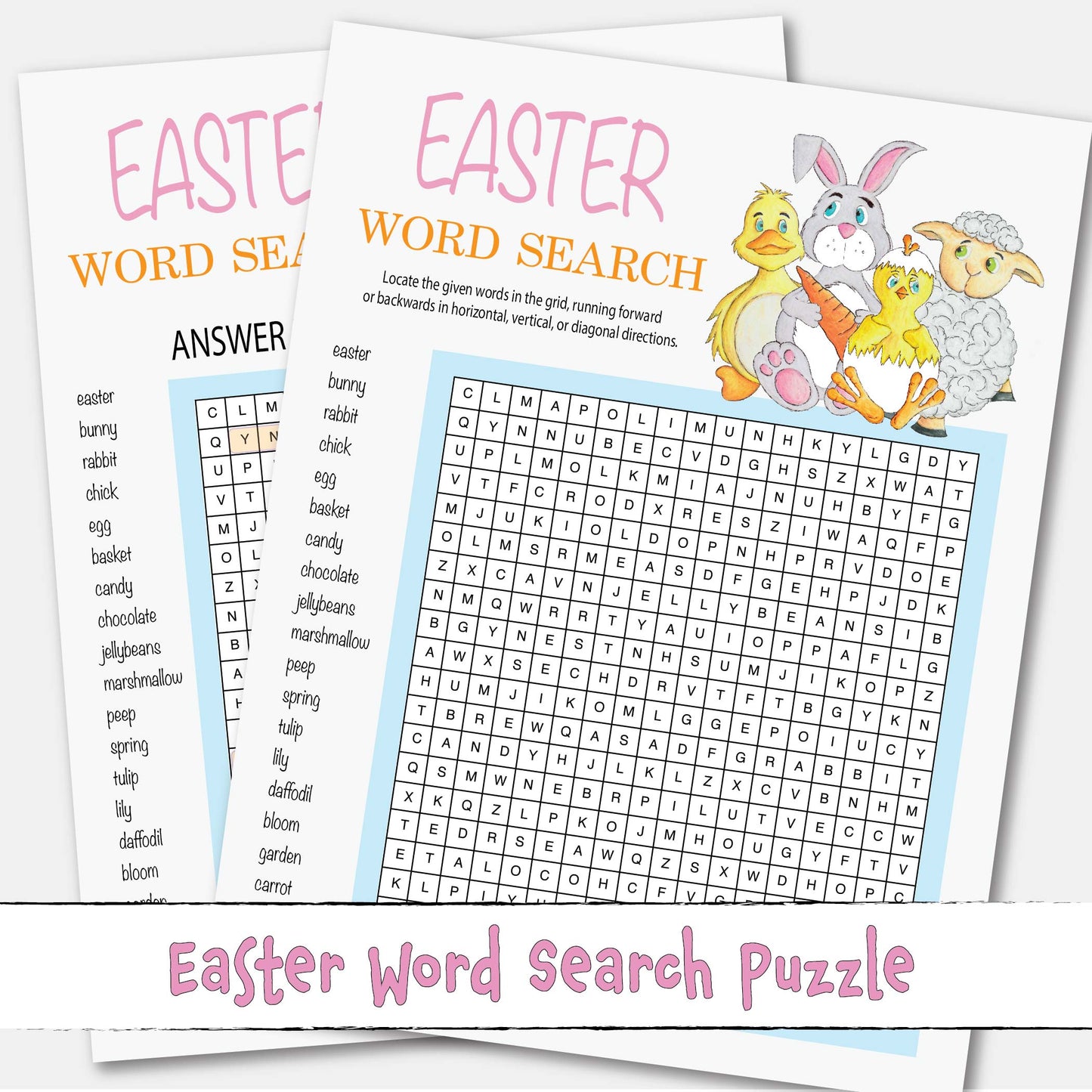 Spring Easter Word Search Look and Find Printable Game Activity Instant Download