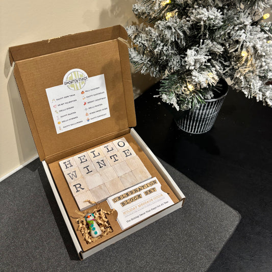 Hello Winter Snowman Edmonston Studios Celebration Block Set The Holiday Decor That Stays Out All Year