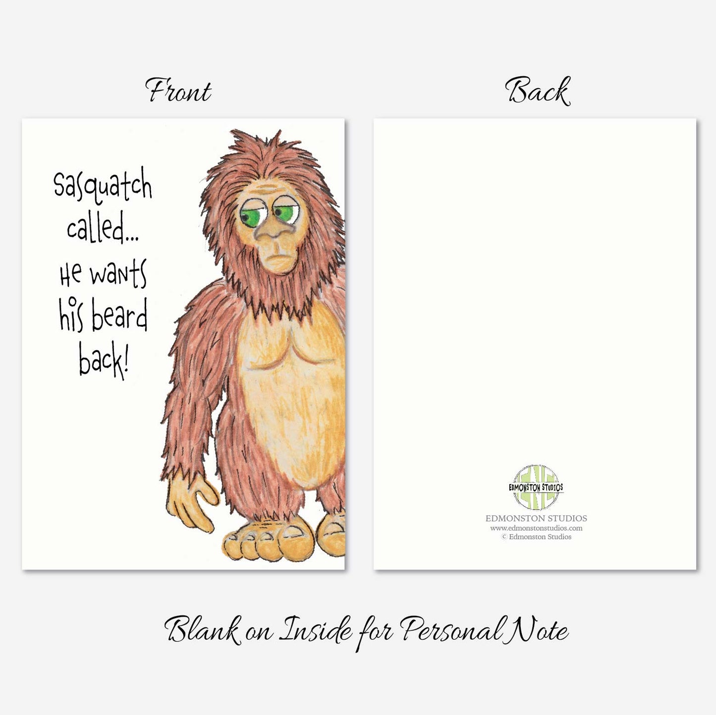 Hand illustrated Sasquatch Father’s Day card outside