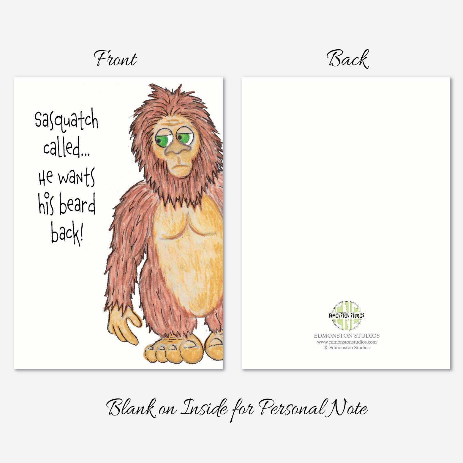 Hand illustrated Sasquatch Father’s Day card outside