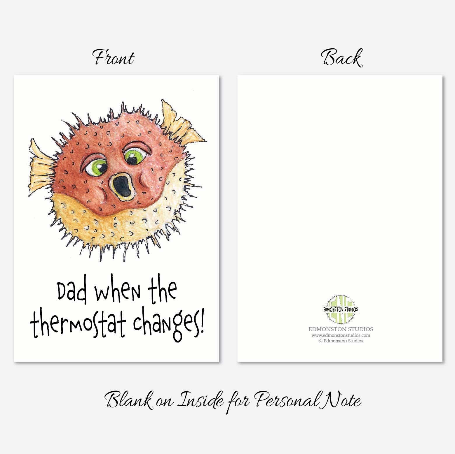 Funny pufferfish Father’s Day card outside