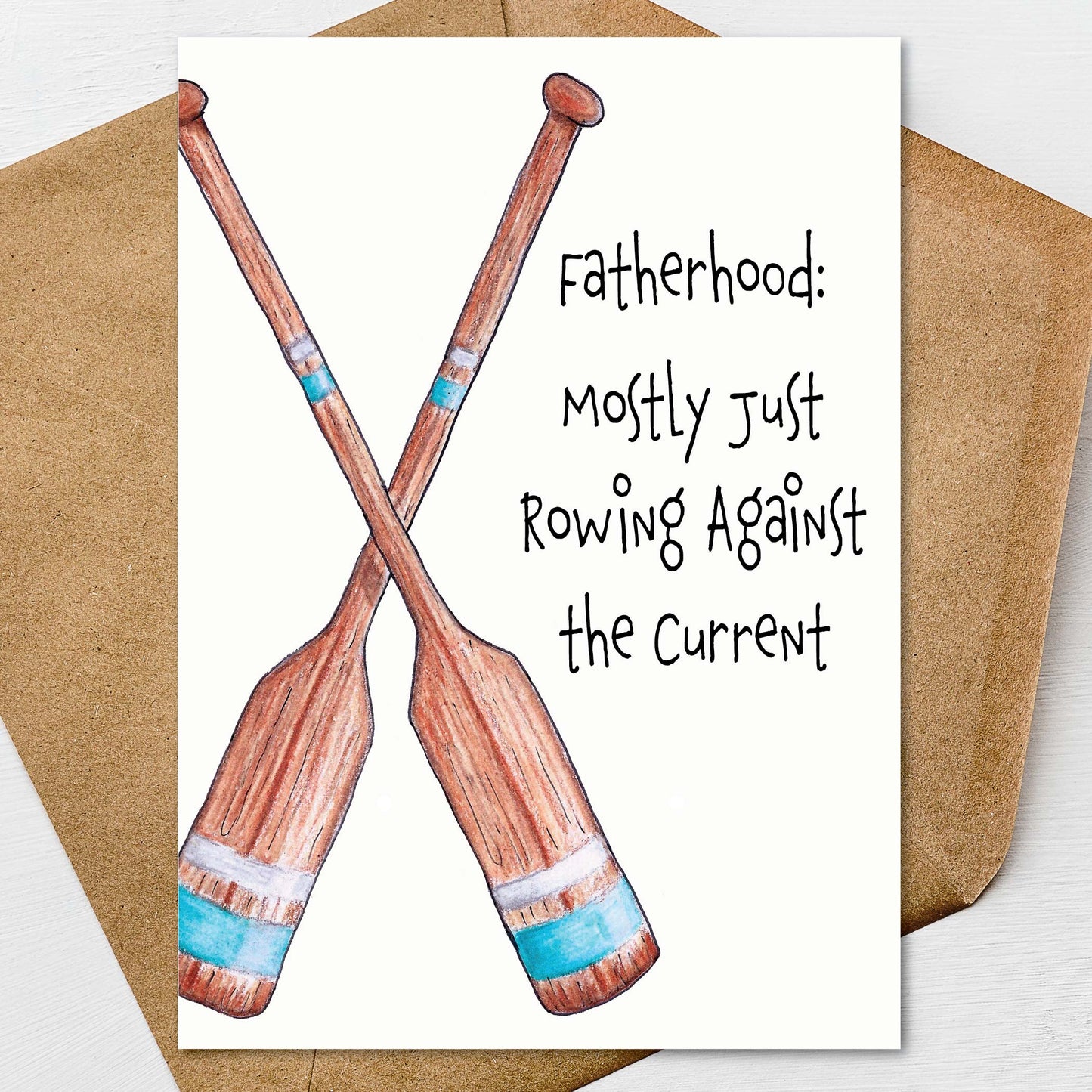 Hand illustrated boat oars Father’s Day card with funny humor for dad or grandpa