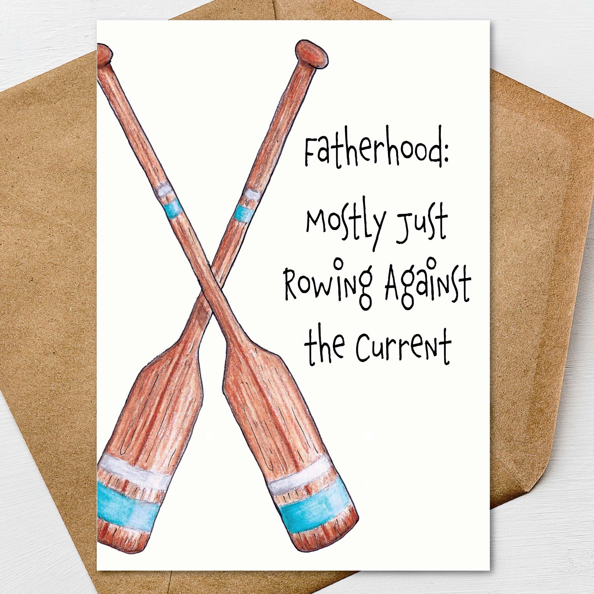 Hand illustrated boat oars Father’s Day card with funny humor for dad or grandpa