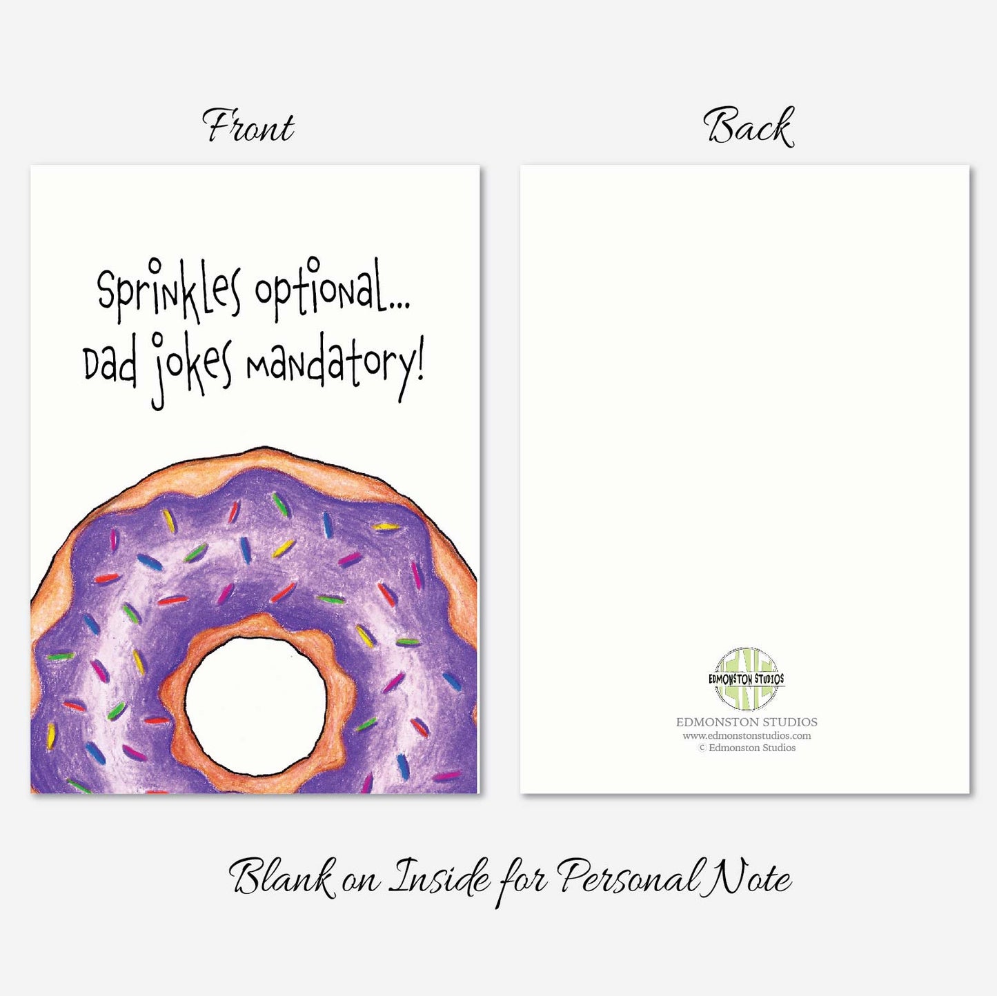 Hand illustrated donut Father’s Day card outside
