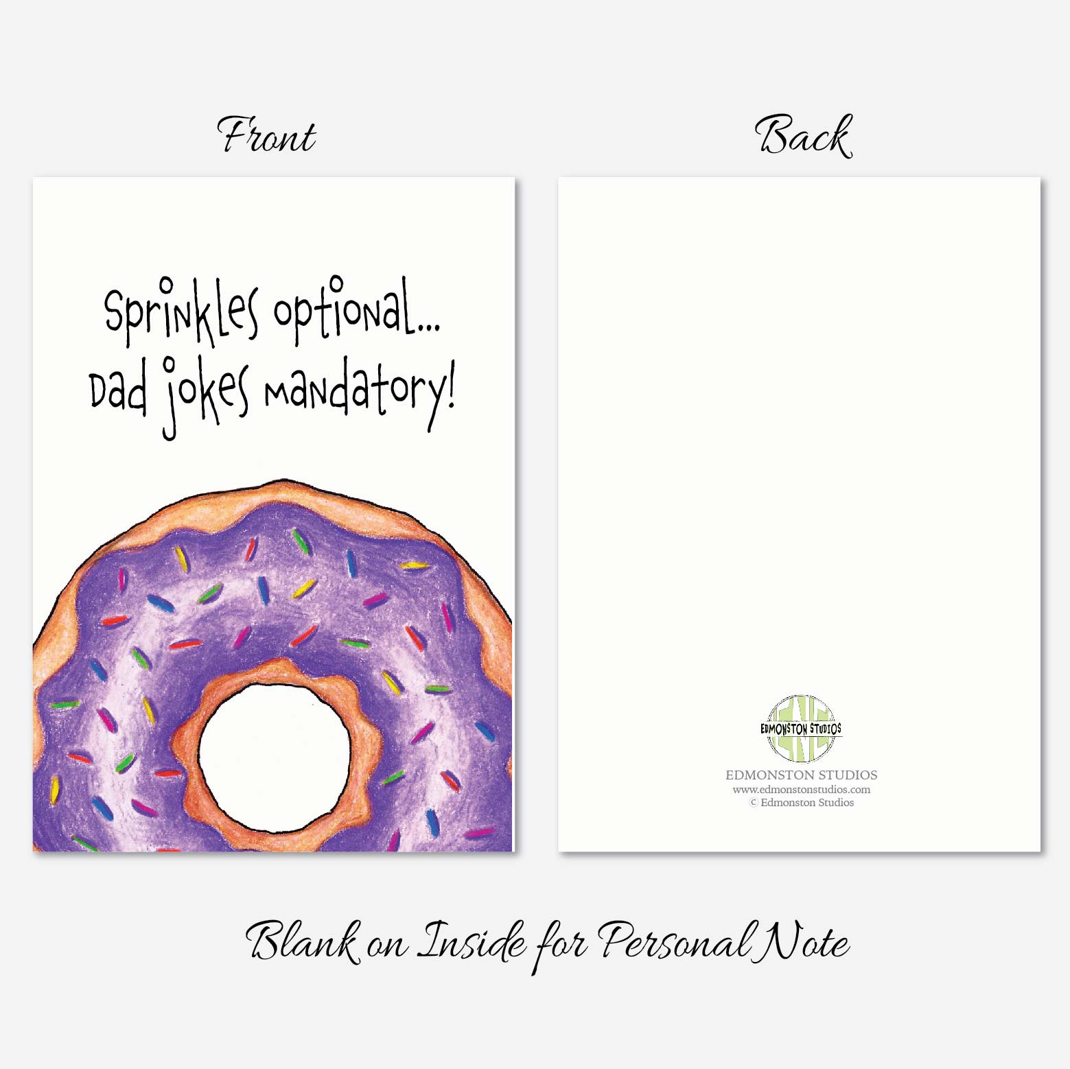 Hand illustrated donut Father’s Day card outside
