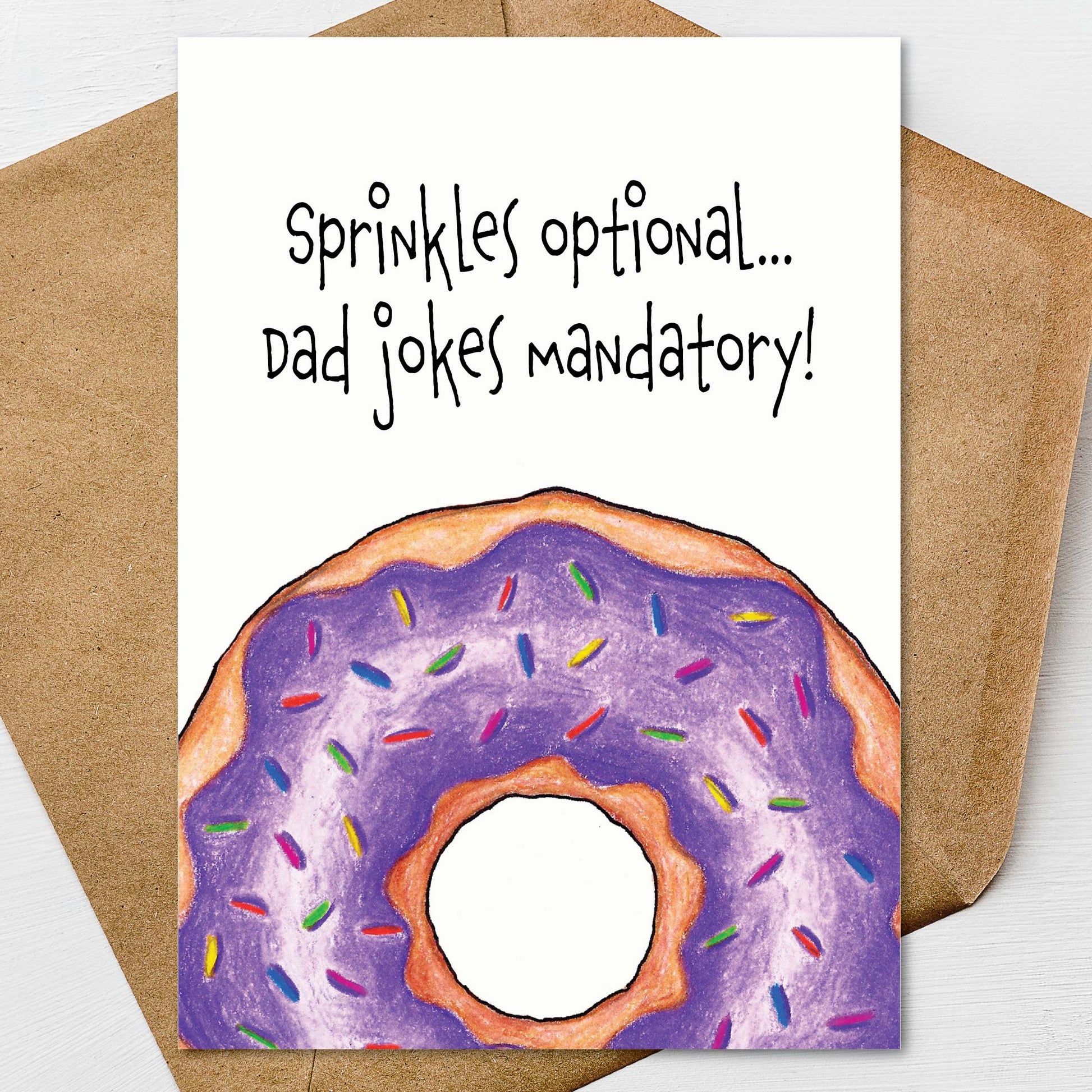 Hand illustrated donut Father’s Day card with funny dessert humor for dad or grandpa
