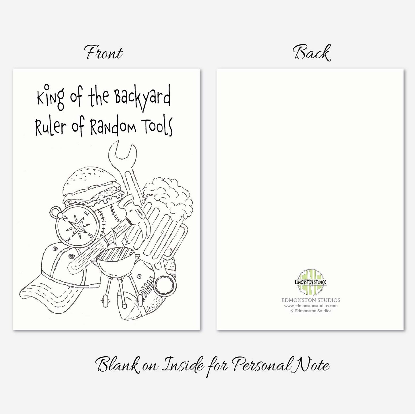 Hand illustrated Father’s Day card with funny backyard humor outside