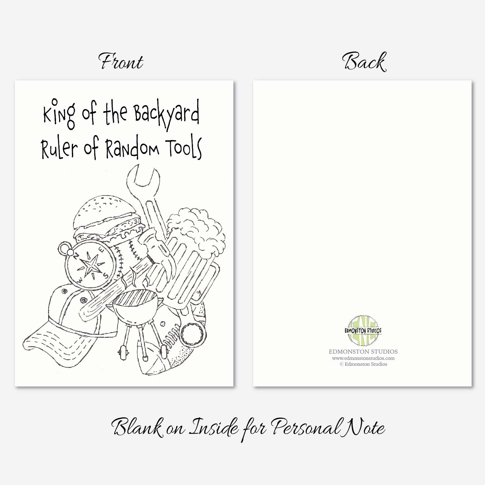 Hand illustrated Father’s Day card with funny backyard humor outside