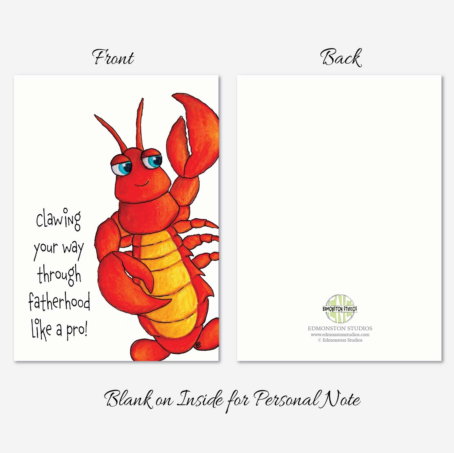 Hand illustrated lobster Father’s Day card outside