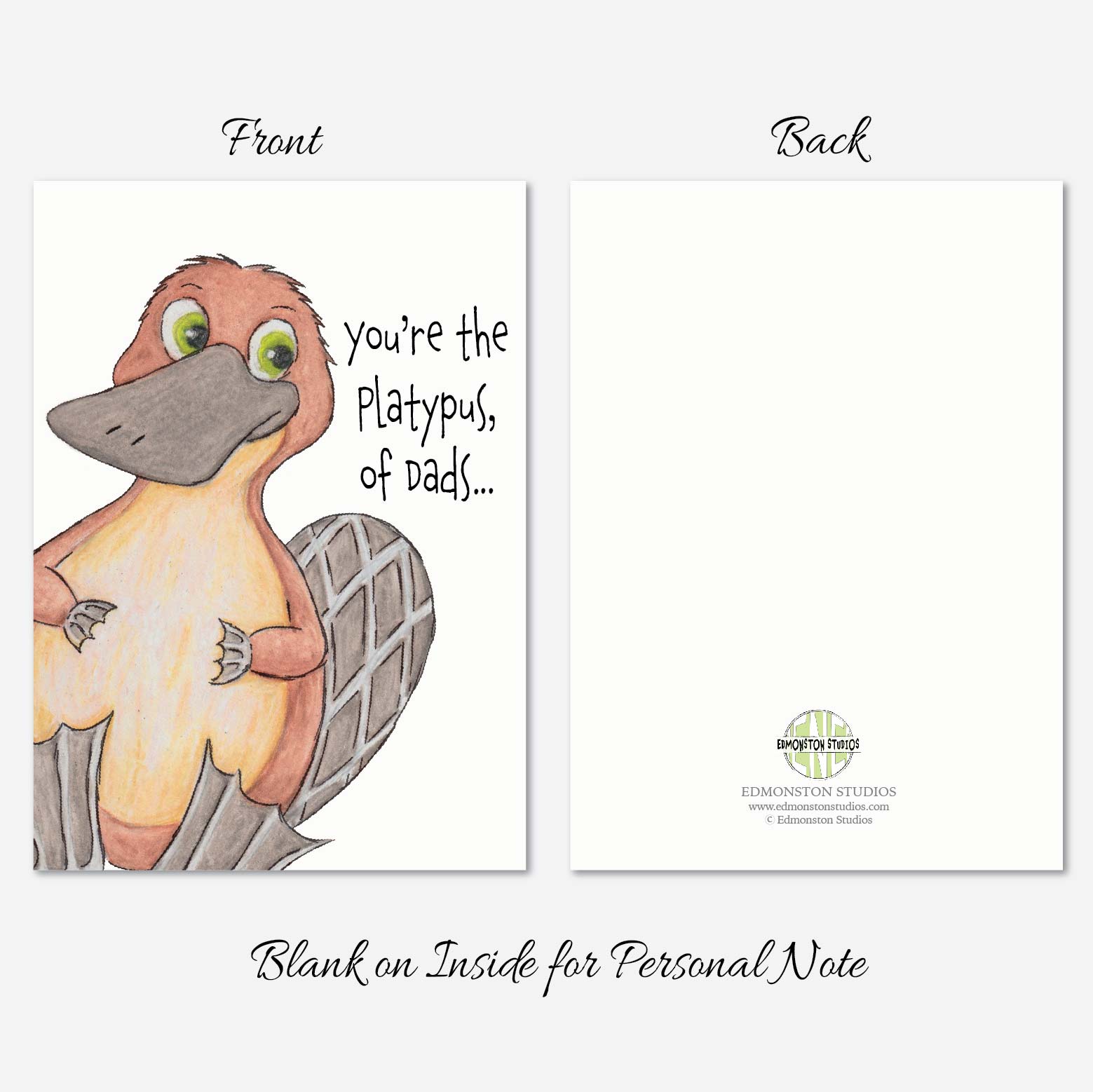 Hand illustrated platypus Father’s Day card outside