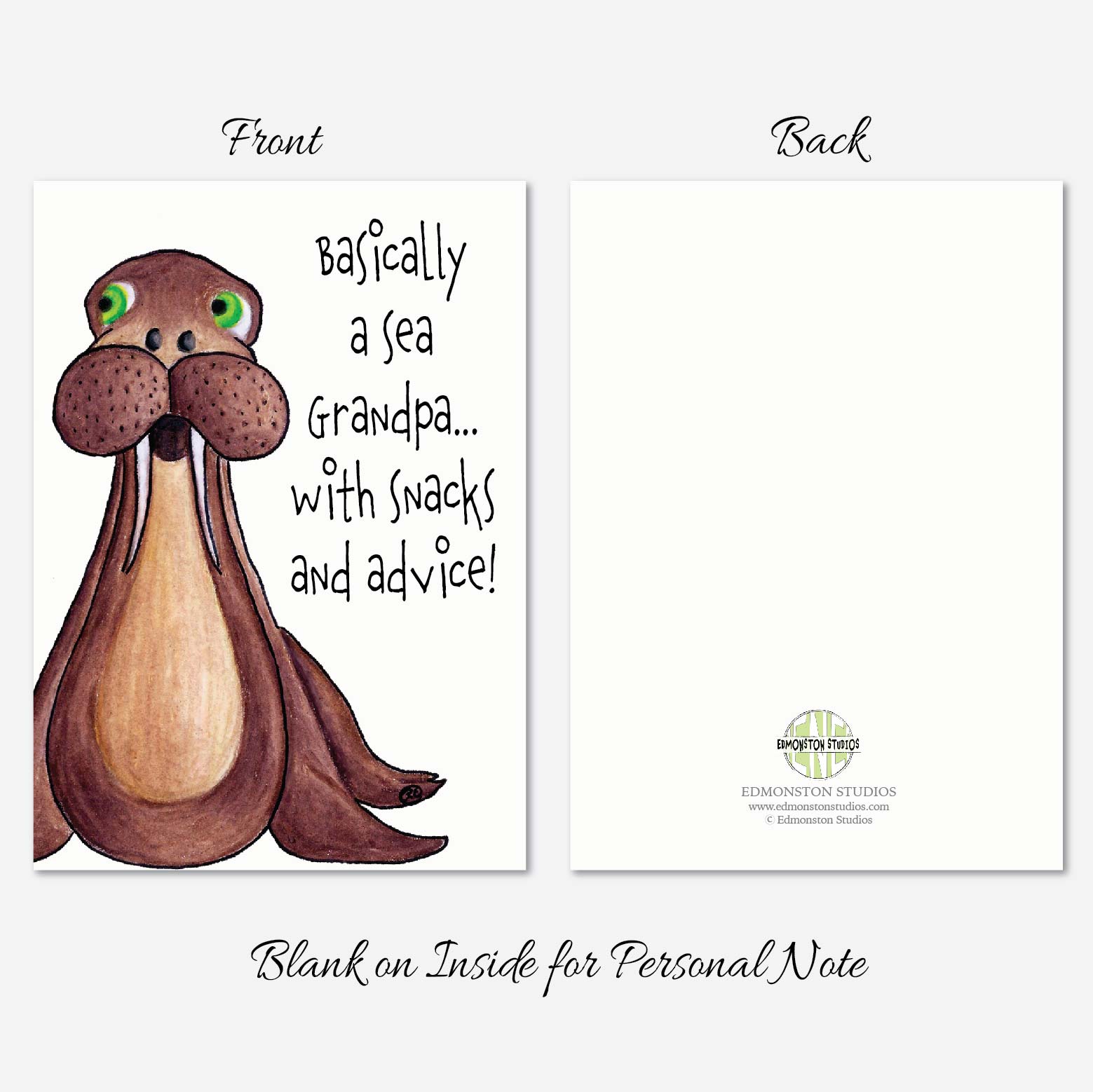 Hand illustrated walrus Father’s Day card outside