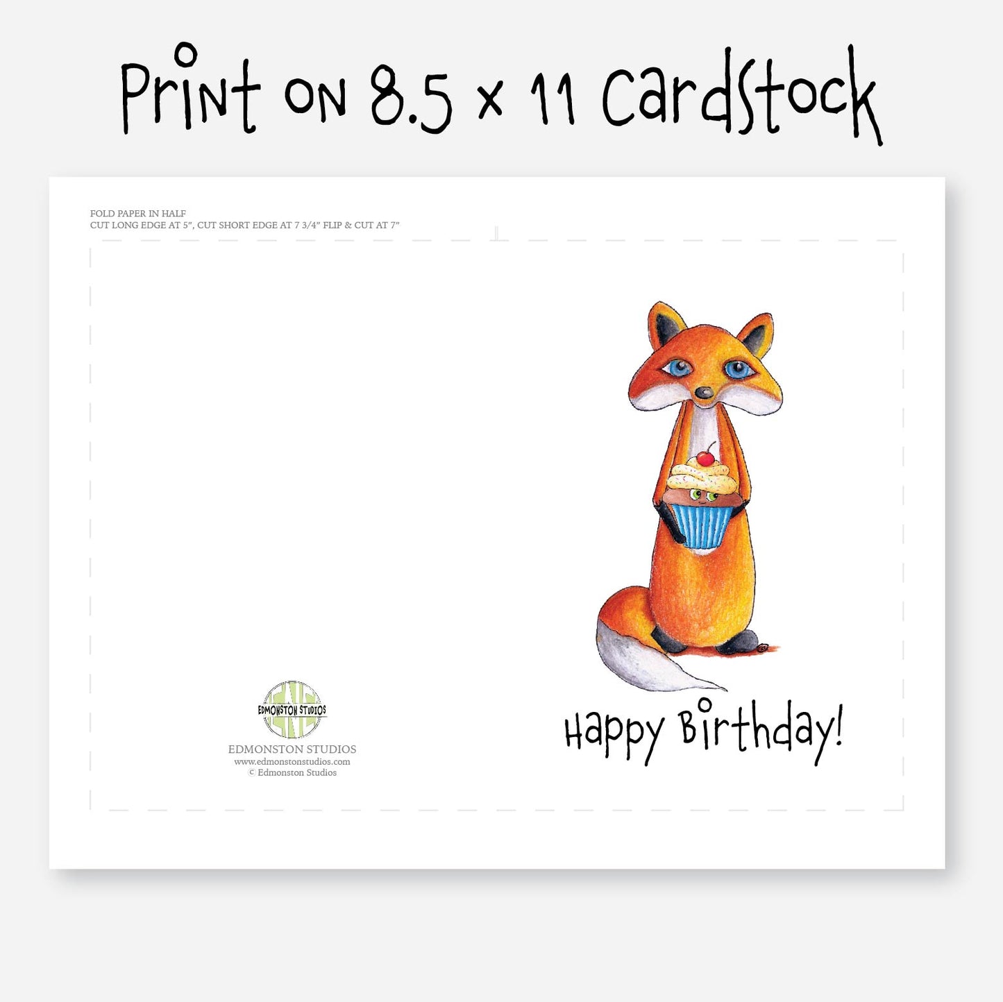 Printable Fox Happy Birthday Greeting Card