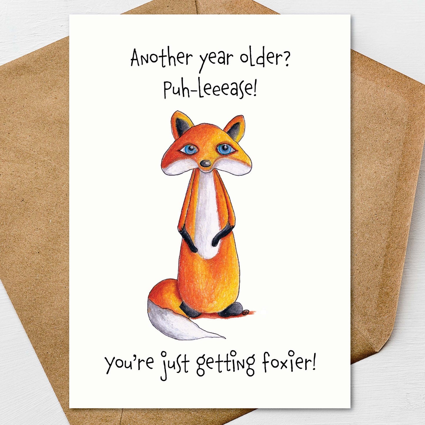 Fox Birthday Card A7 5x7 on Textured Linen | Blank, Standard Greeting or Personalized