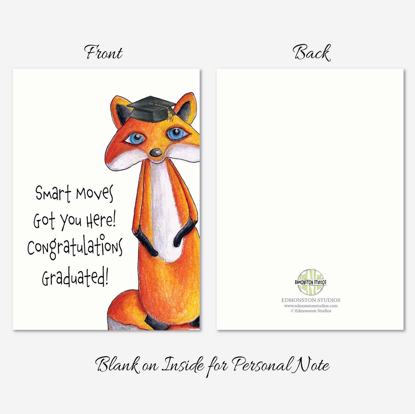 Fox Graduation Card A7 5x7 on Textured Linen | Blank, Standard Greeting, or Personalized