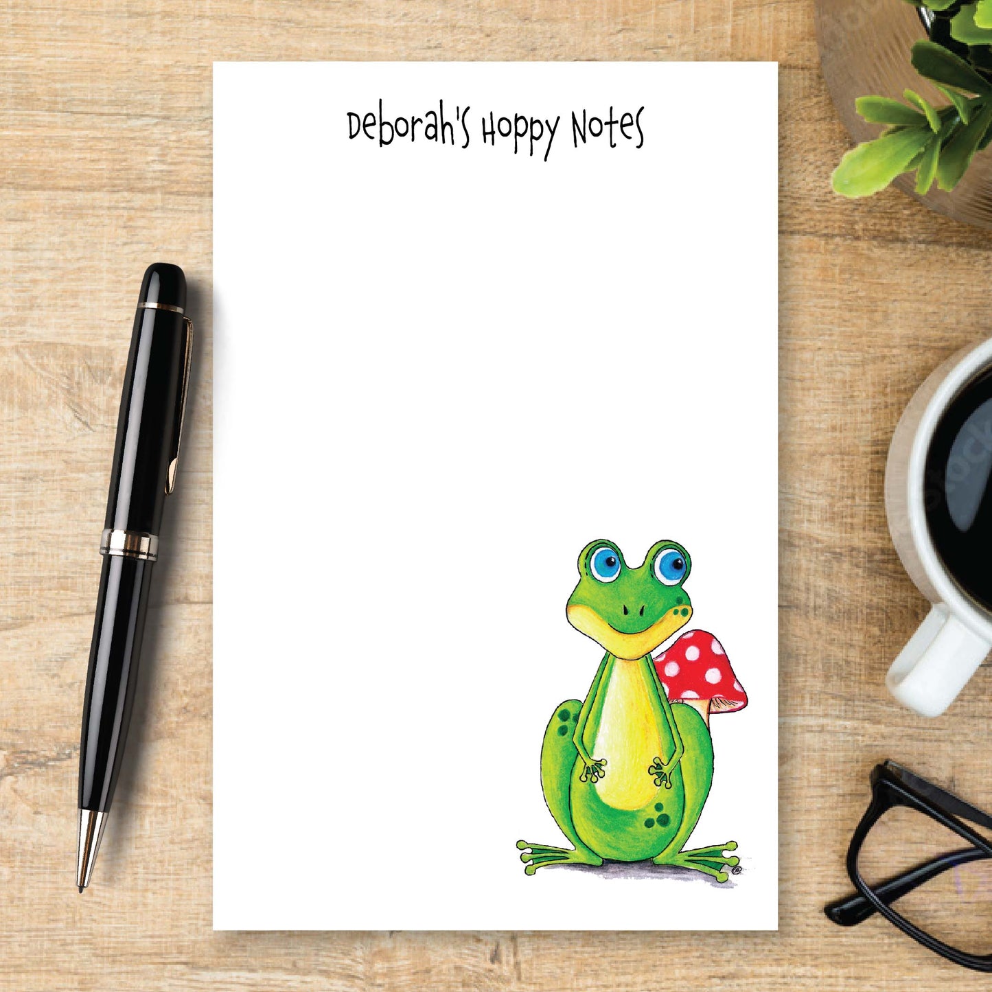 Personalized Frog Notepad with Toadstool Unlined