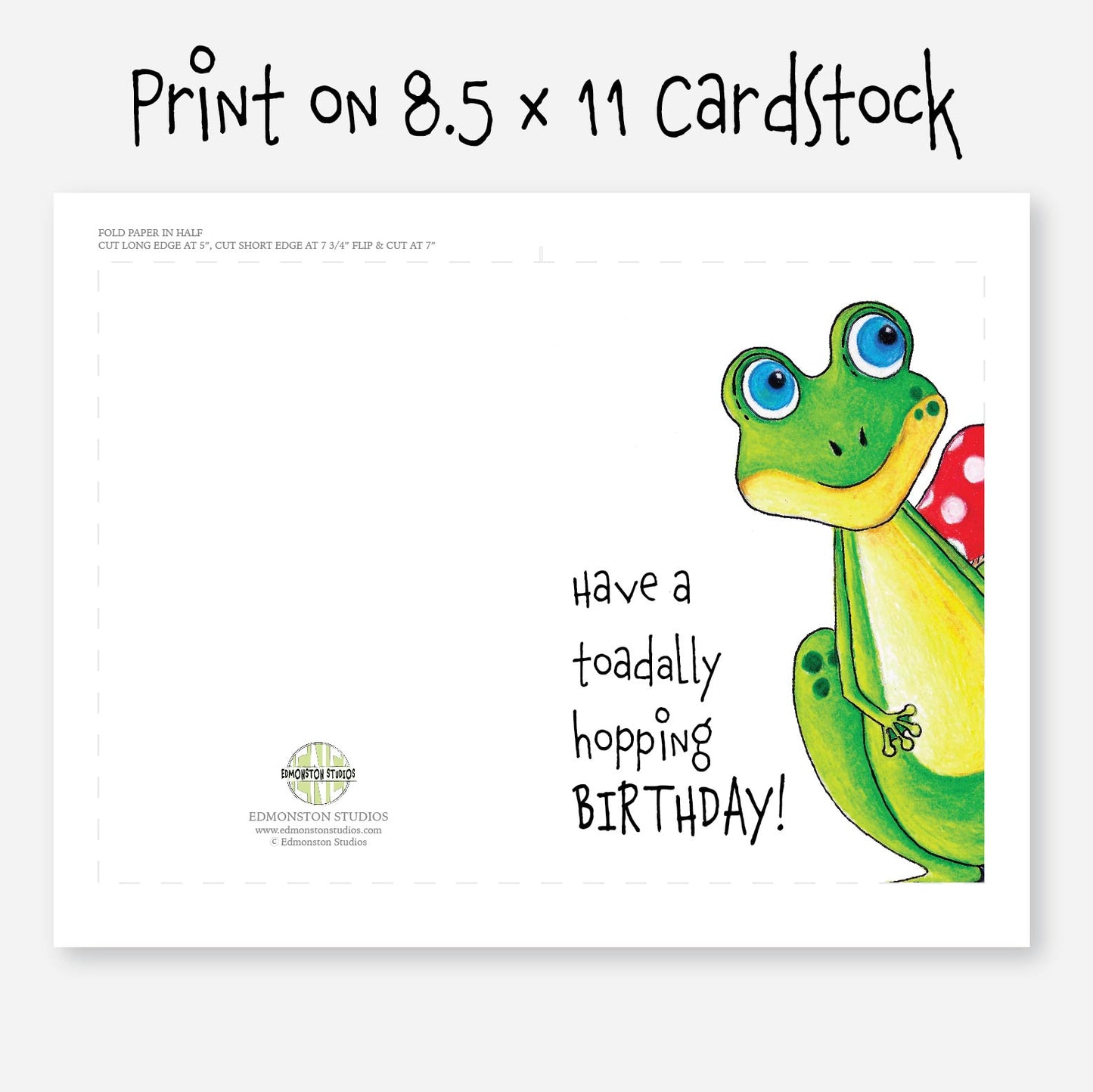 Printable Frog Toadstool Happy Birthday Greeting Card