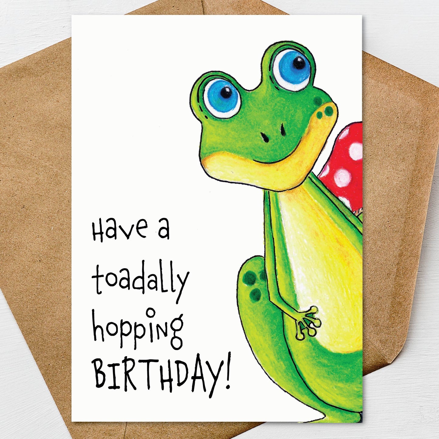 Printable Frog Toadstool Happy Birthday Greeting Card