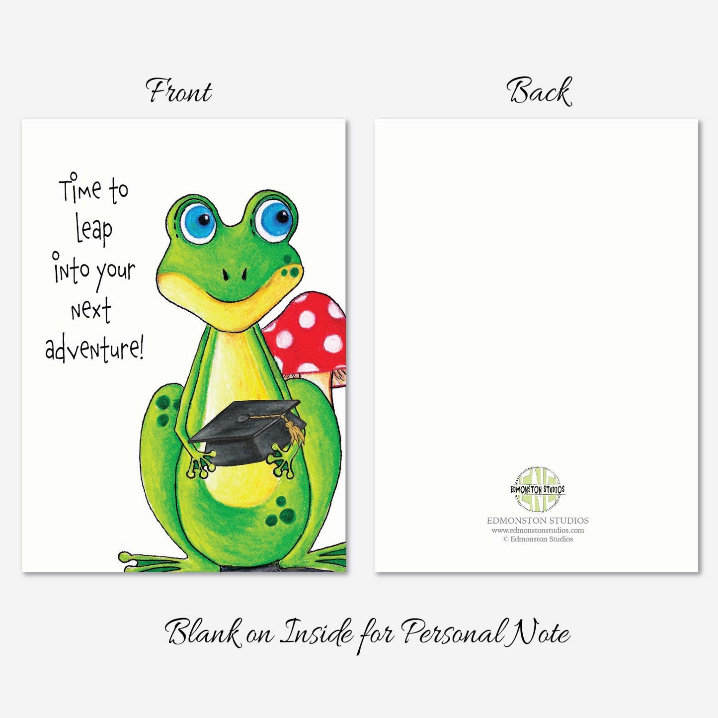 Frog Graduation Card A7 5x7 on Textured Linen | Blank, Standard Greeting, or Personalized