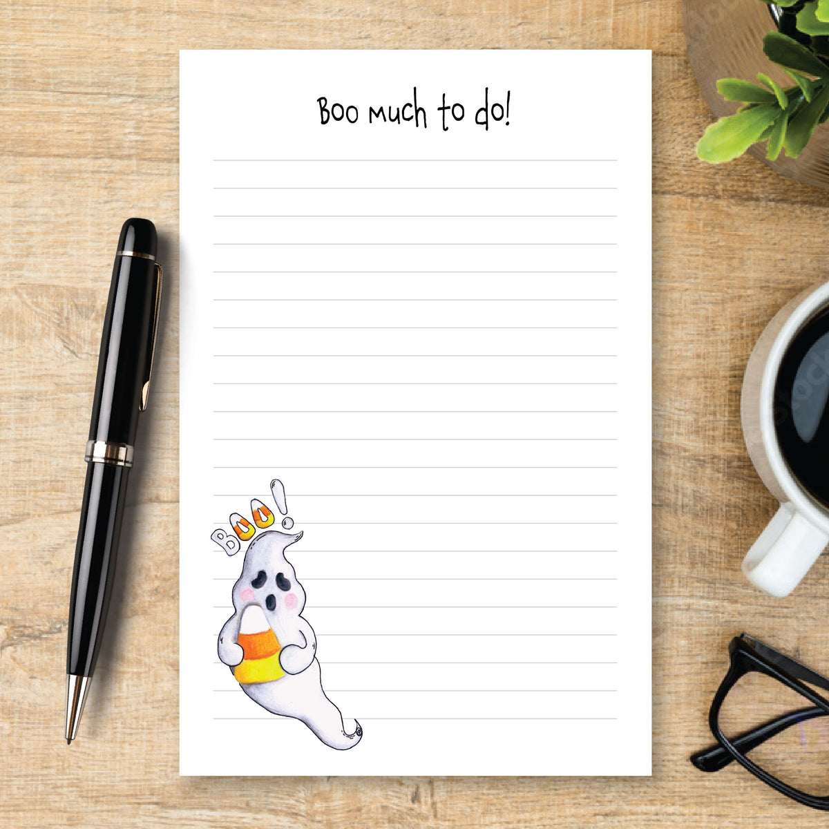 Personalized Ghost Notepad, Cute Halloween Notepad, Boo Notepad, Candy Corn Ghost Stationery, Custom Writing Pad, Halloween Gift