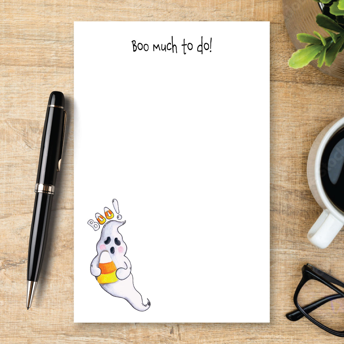 Personalized Ghost Notepad, Cute Halloween Notepad, Boo Notepad, Candy Corn Ghost Stationery, Custom Writing Pad, Halloween Gift