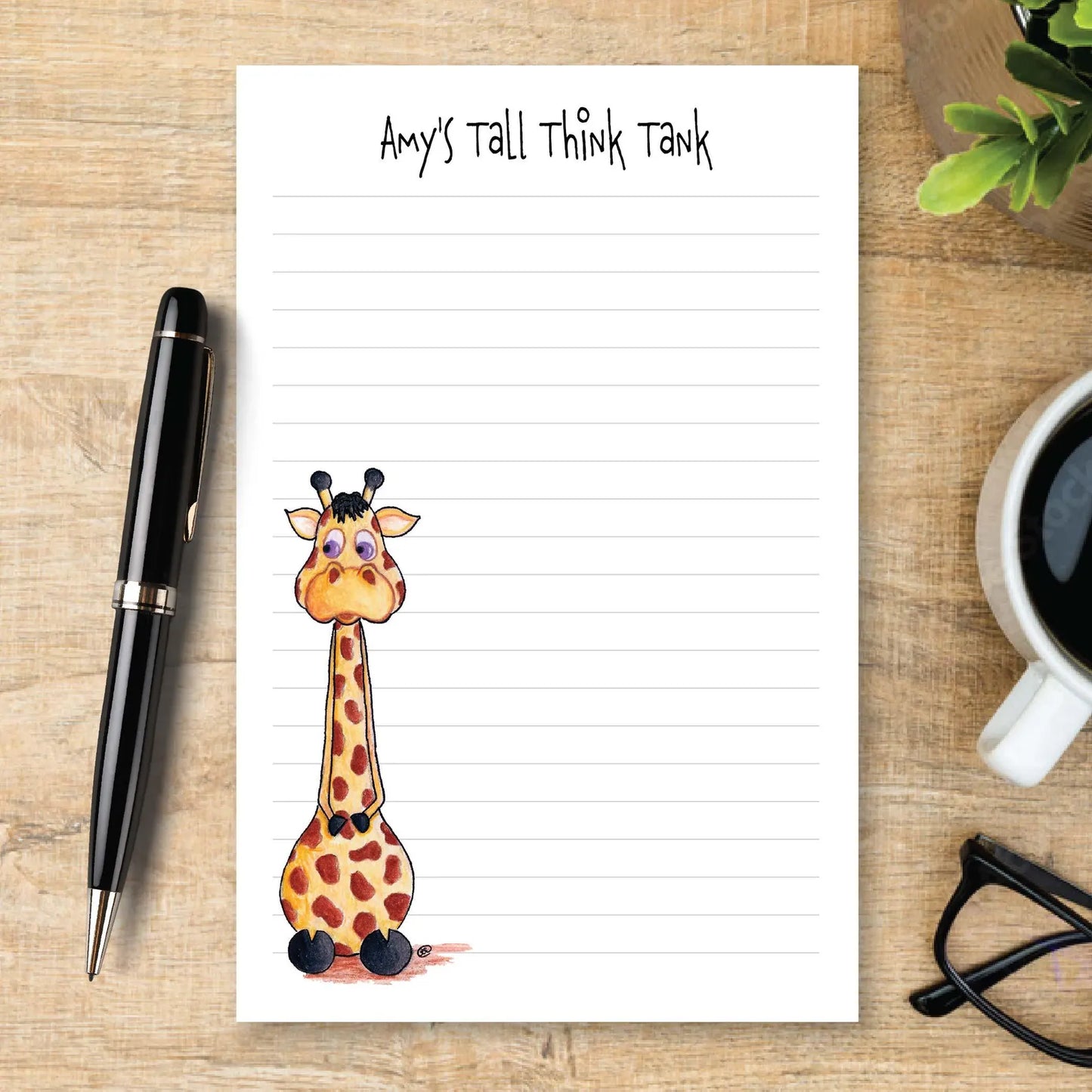 Personalized Giraffe Notepad, Cute Giraffe Stationery, Custom Note Pad, Woodland Animal Writing Pad, Safari Lover Gift, Office Desk Pad