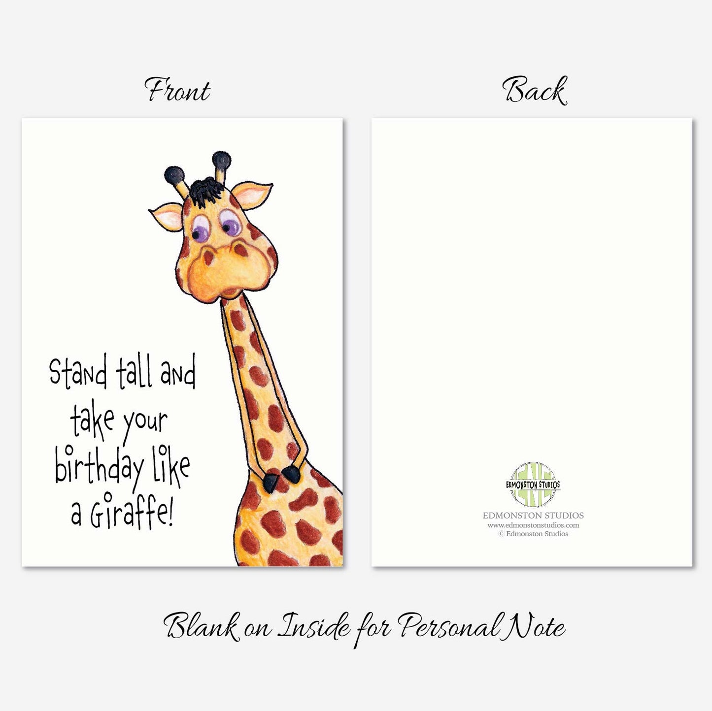 Giraffe Birthday Card: Hand-Drawn Linen A7 | Blank, Standard Greeting, or Personalized