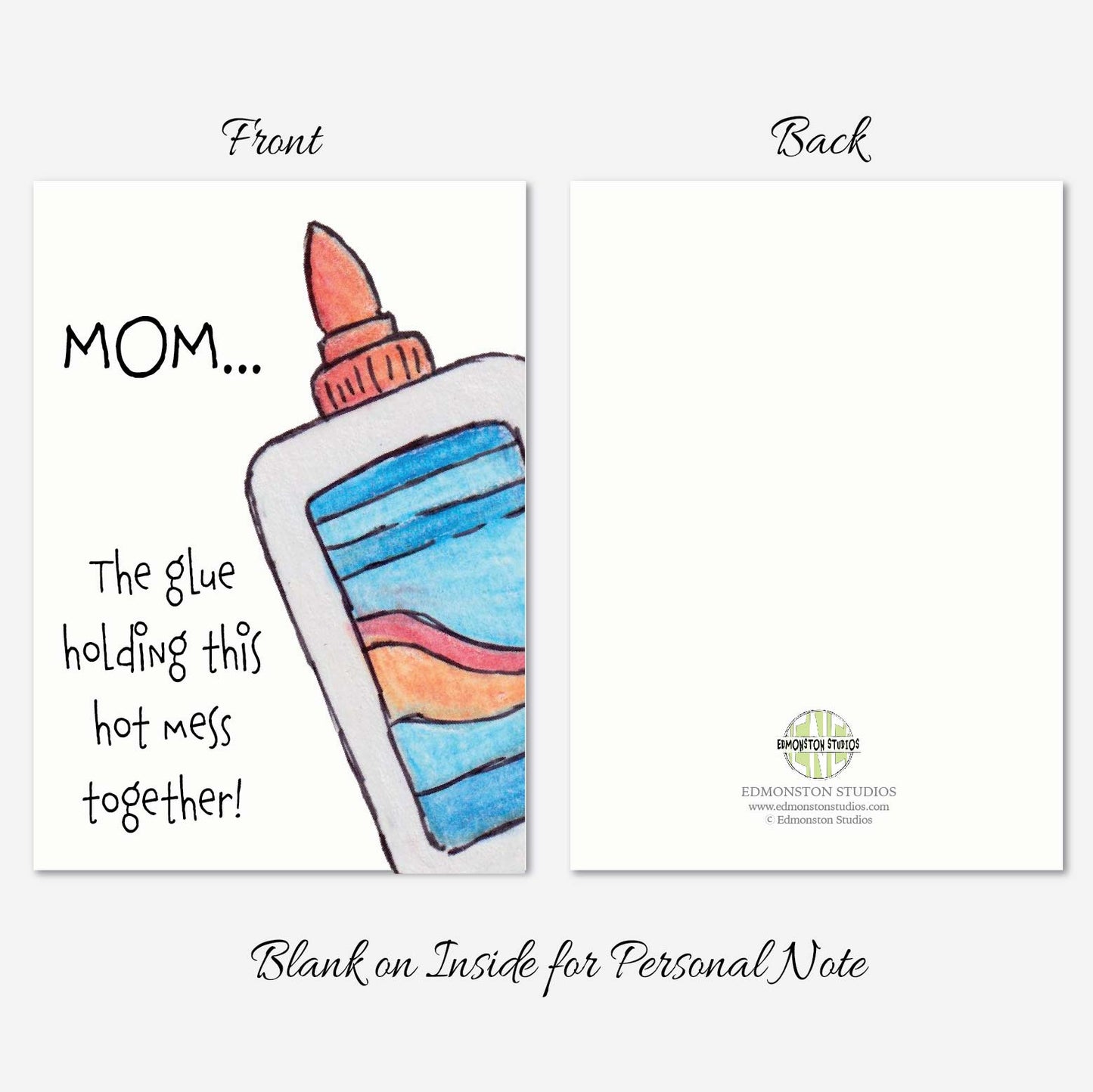 Funny Mother's Day Card, Mom: Holding This Hot Mess Together, A7 5x7 on Textured Linen | Blank, Standard Greeting, or Personalized