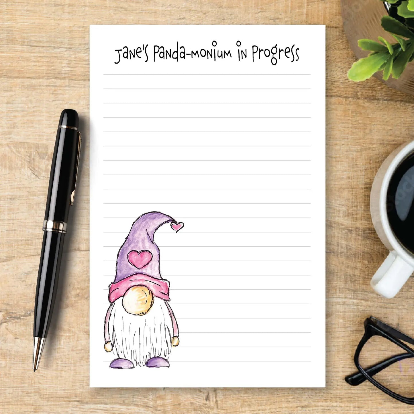 Personalized Pink Heart Gnome Notepad, Cute Gnome Stationery, Custom Note Pad, Valentine Writing Pad, Love Notes Gift, Gnome Lover Gift