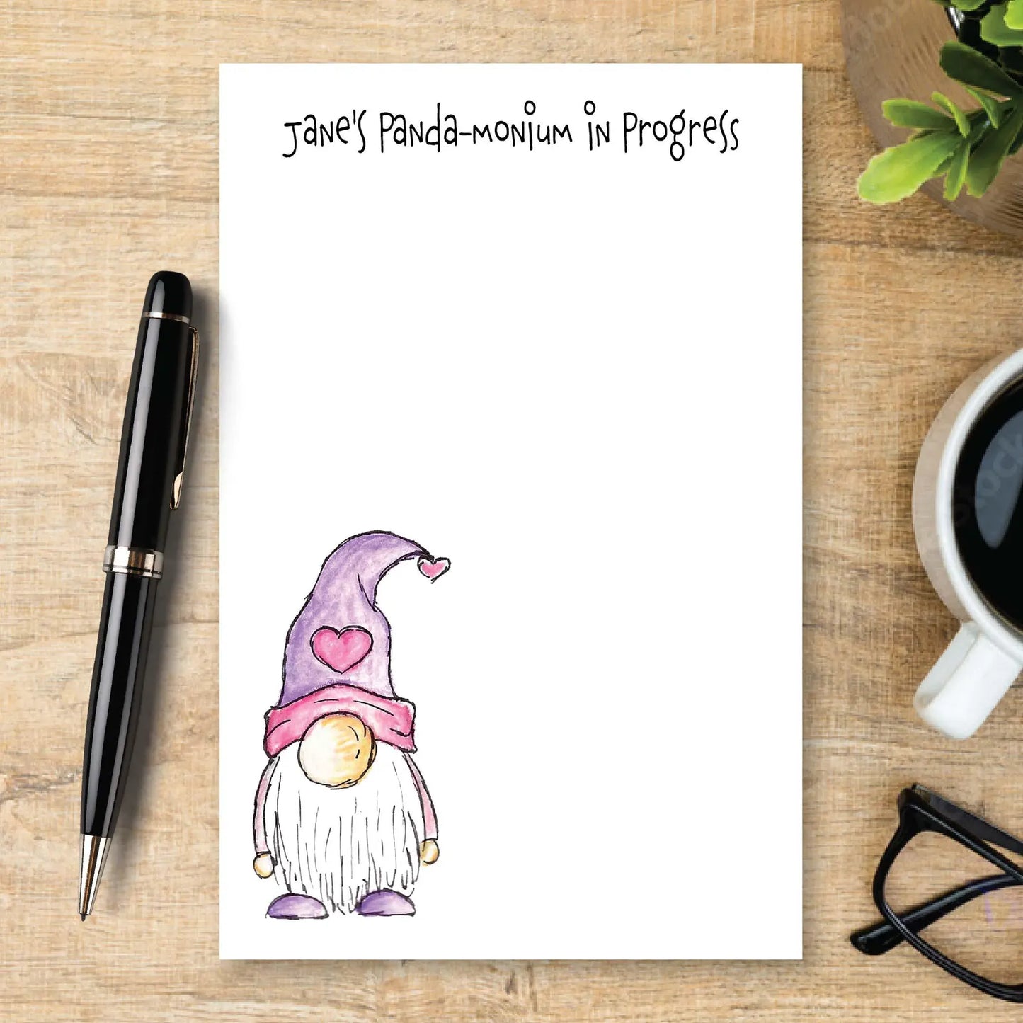 Personalized Pink Heart Gnome Notepad, Cute Gnome Stationery, Custom Note Pad, Valentine Writing Pad, Love Notes Gift, Gnome Lover Gift