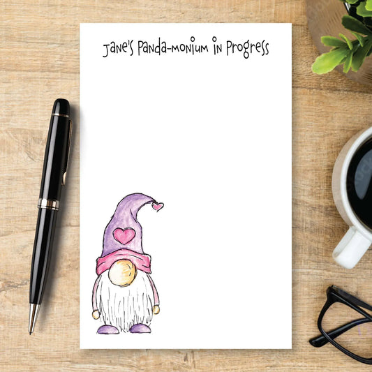 Personalized Pink Heart Gnome Notepad, Cute Gnome Stationery, Custom Note Pad, Valentine Writing Pad, Love Notes Gift, Gnome Lover Gift