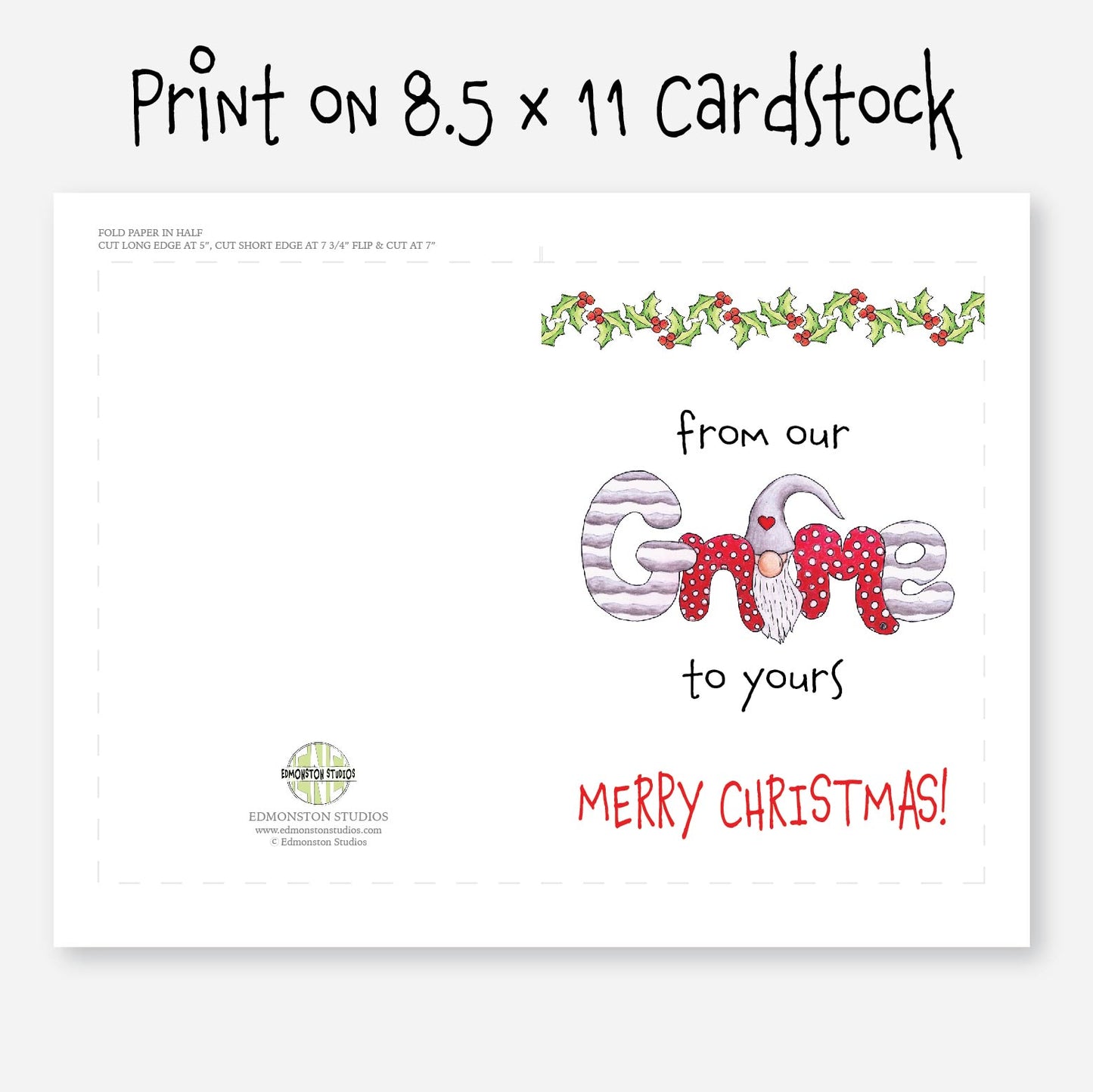 Printable From Our Gnome to Yours Merry Christmas Greeting Card