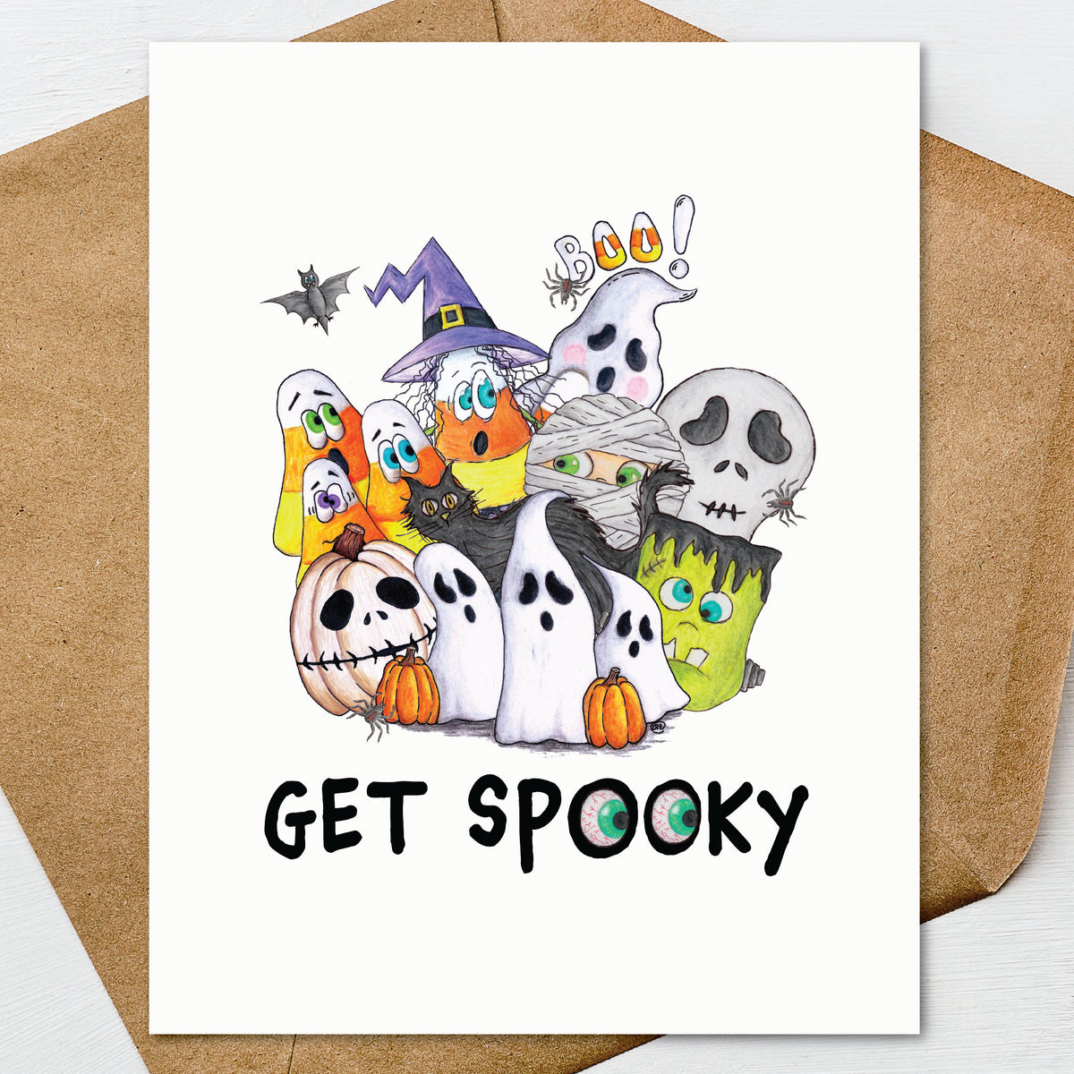 Halloween Note Cards Set of 6, Get Spooky Cards, Cute Halloween Stationery, Blank Notecards, Spooky Ghost Witch Pumpkin Cards