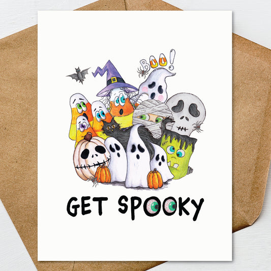 Halloween Note Cards Set of 6, Get Spooky Cards, Cute Halloween Stationery, Blank Notecards, Spooky Ghost Witch Pumpkin Cards