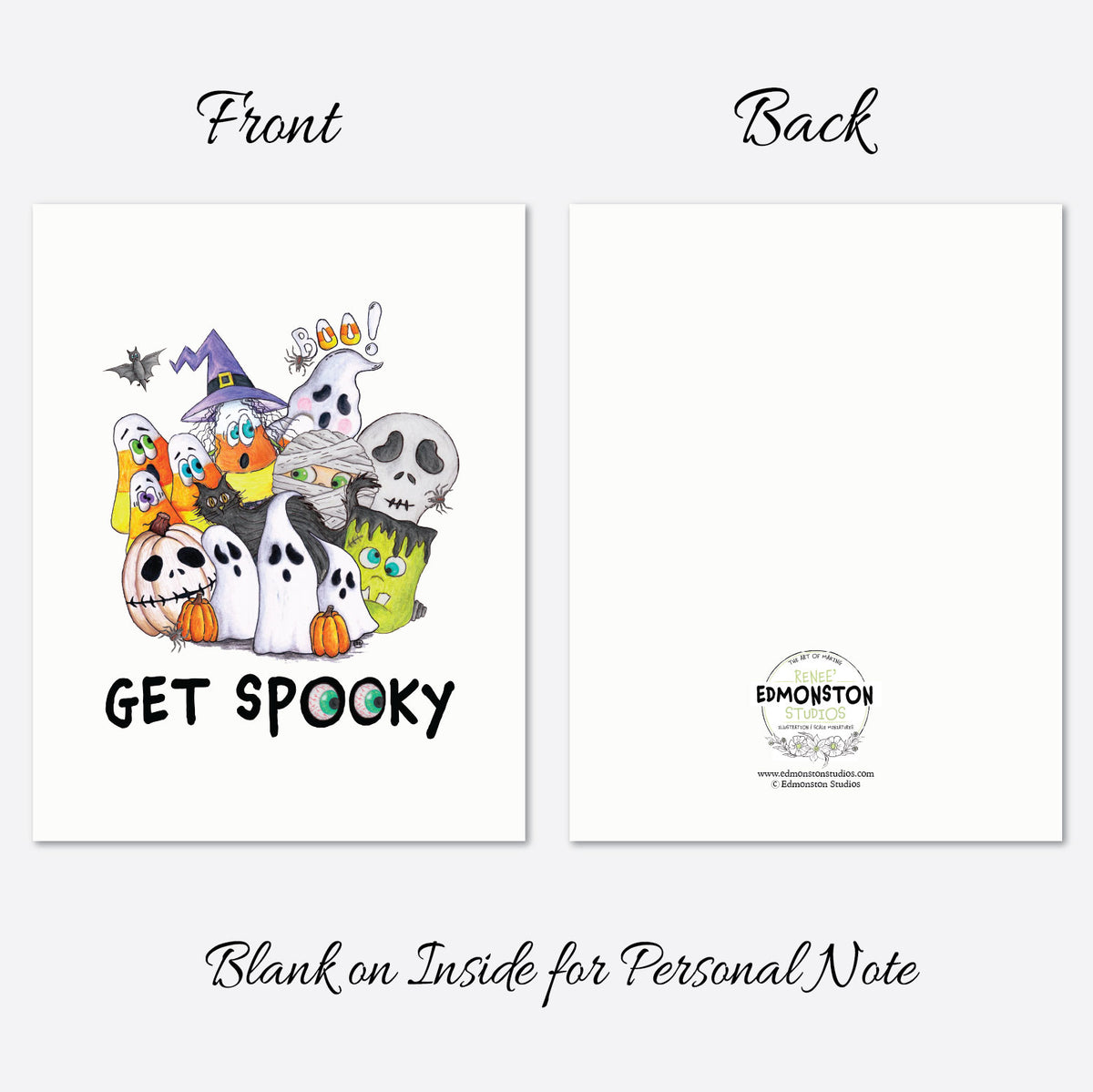 Halloween Note Cards Set of 6, Get Spooky Cards, Cute Halloween Stationery, Blank Notecards, Spooky Ghost Witch Pumpkin Cards
