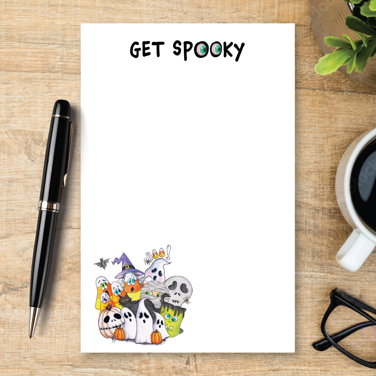 Personalized Halloween Notepad, Cute Spooky Stationery, Ghost Witch Pumpkin Writing Pad, Halloween Gift, Custom Name Notepad