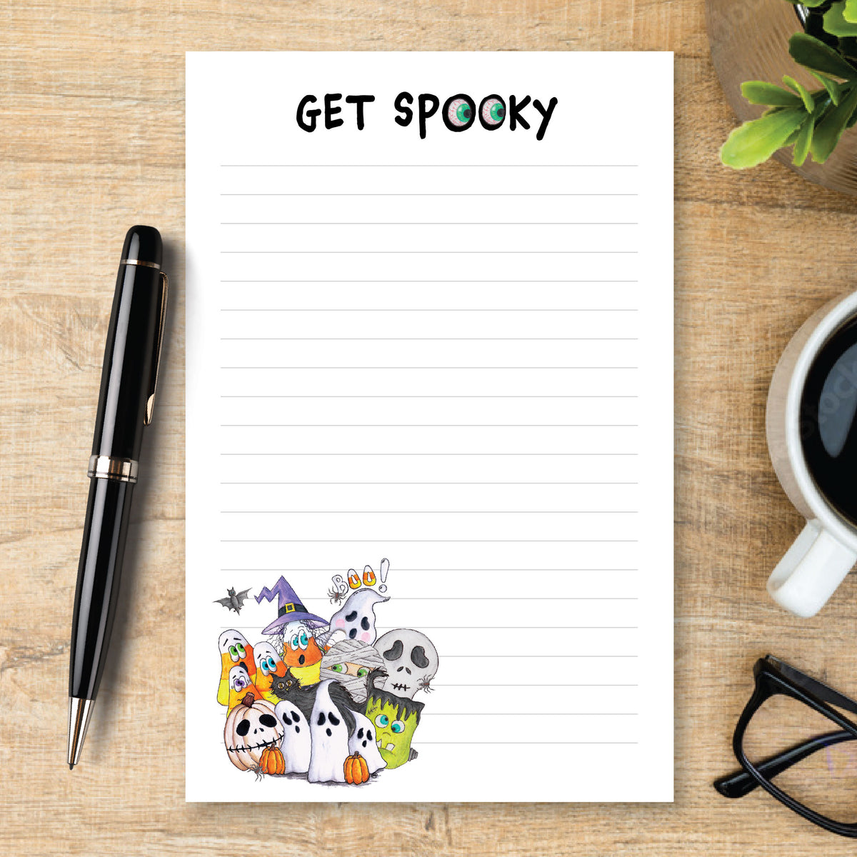 Personalized Halloween Notepad, Cute Spooky Stationery, Ghost Witch Pumpkin Writing Pad, Halloween Gift, Custom Name Notepad