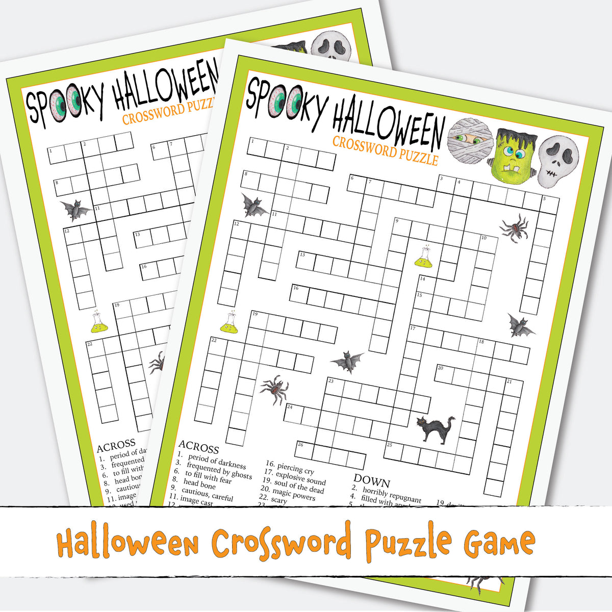 Halloween Spooky Crossword Puzzle Printable Game Activity For Classroom Seniors Party or Office