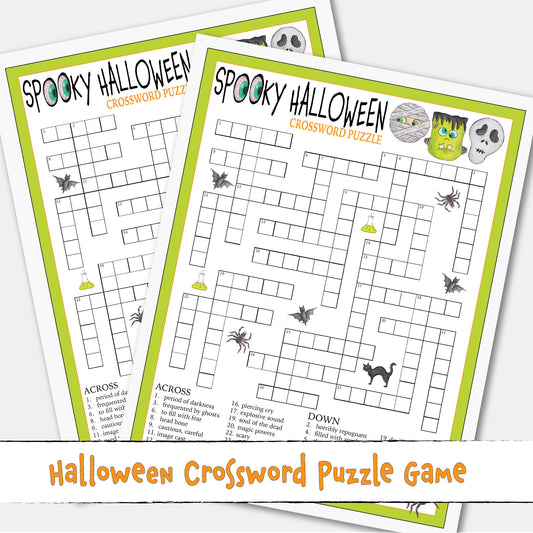Halloween Spooky Crossword Puzzle Printable Game Activity For Classroom Seniors Party or Office