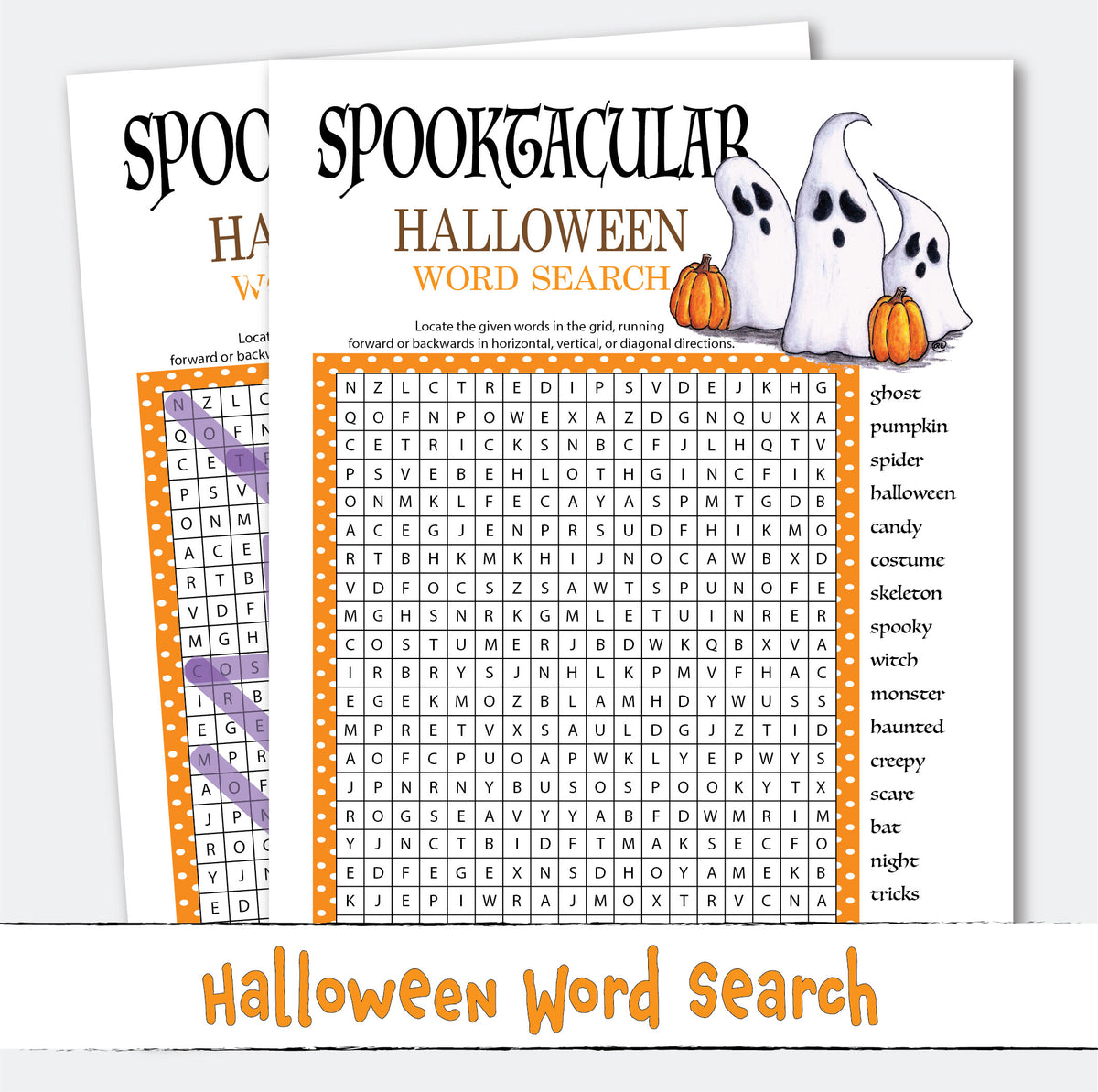 Spooktacular Halloween Word Search Printable Ghosts and Pumpkins Activity Halloween Games Instant Download