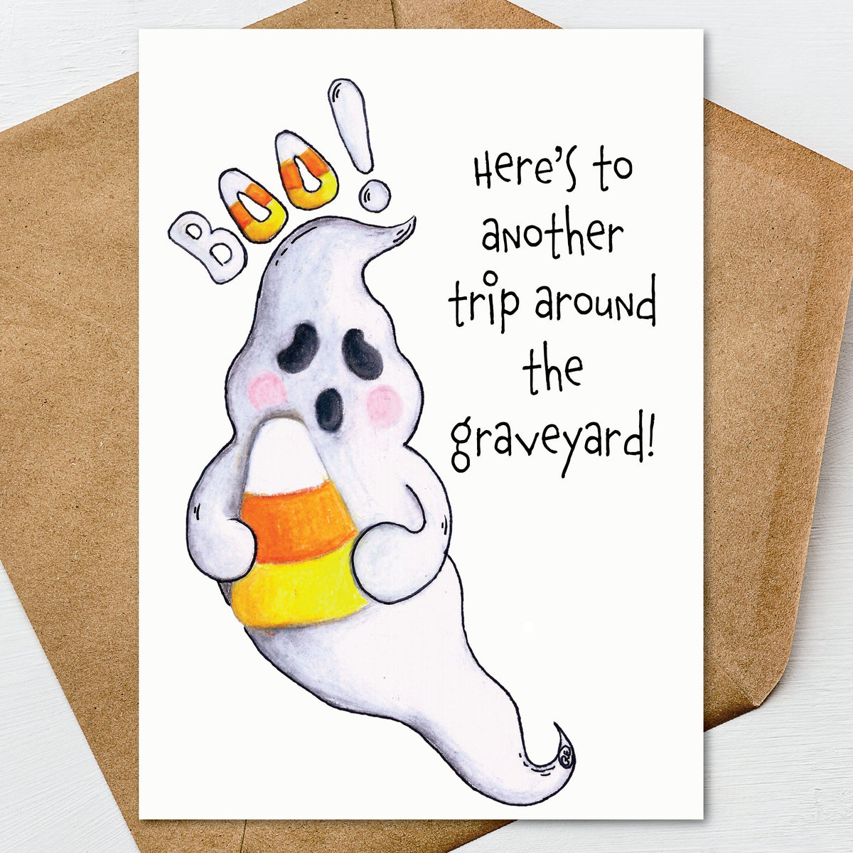 Funny Halloween Birthday Card, Ghost Birthday Card, Spooky Birthday Card, October Birthday, Candy Corn Ghost Card