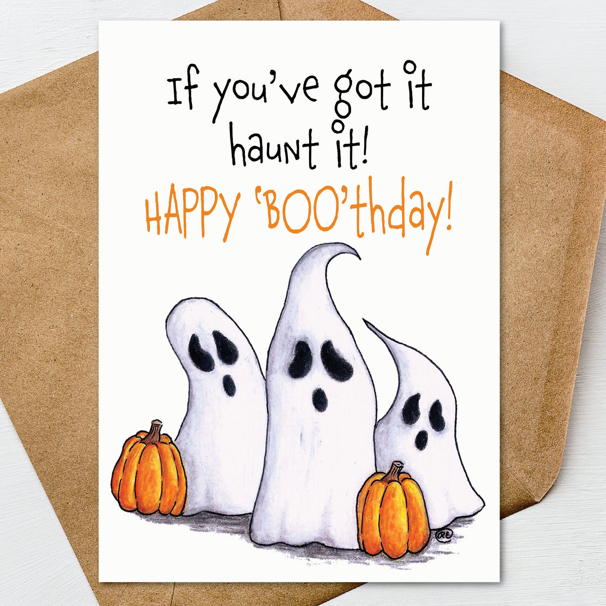 Funny Halloween Birthday Card, Ghost and Pumpkin Birthday Card, Spooky Birthday Card, October Birthday Card, Cute Halloween Card