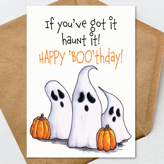 Funny Halloween Birthday Card, Ghost and Pumpkin Birthday Card, Spooky Birthday Card, October Birthday Card, Cute Halloween Card